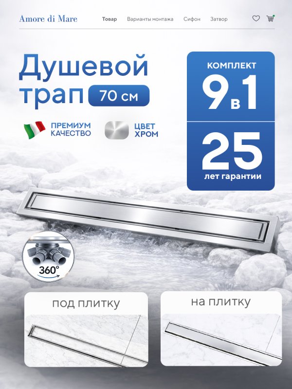 Душевой трап Amore di Mare Verso SD-70 	700мм*70мм  хром